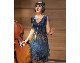 Size US8 Pre order Rita Peacock 1920s Vintage inspired Great Gatsby Art Deco Charleston Swing Fringe Wedding guest Bridesmaids dress