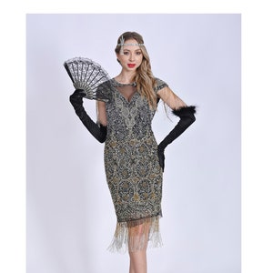 Black Gold Silver Flapper Fringe Tassel Dress 1920s inspired Great Gatsby Art Deco Swing Wedding  Bridesmaids dress Handmade Charleston