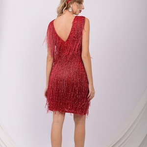 Red  Great Gatsby Art Deco Charleston Swing Fringe 1920s Vintage inspired Wedding guest Bridesmaids dress