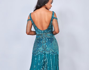 art deco bridesmaid dresses DL6055 Beaded Art Deco Inspired Wedding Dress – Saja Wedding main image 0