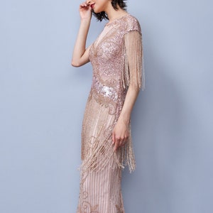 Maat US14 Maxi Prom Blush jaren 1920 Vintage geïnspireerd Great Gatsby Art Deco Charleston Swing Fringe bruiloft bruidsmeisjesjurk