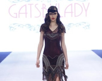 Flapper Plum 1920s Vintage inspired Great Gatsby Art Deco Charleston Swing Fringe Wedding guest Bridesmaids dress Handmade