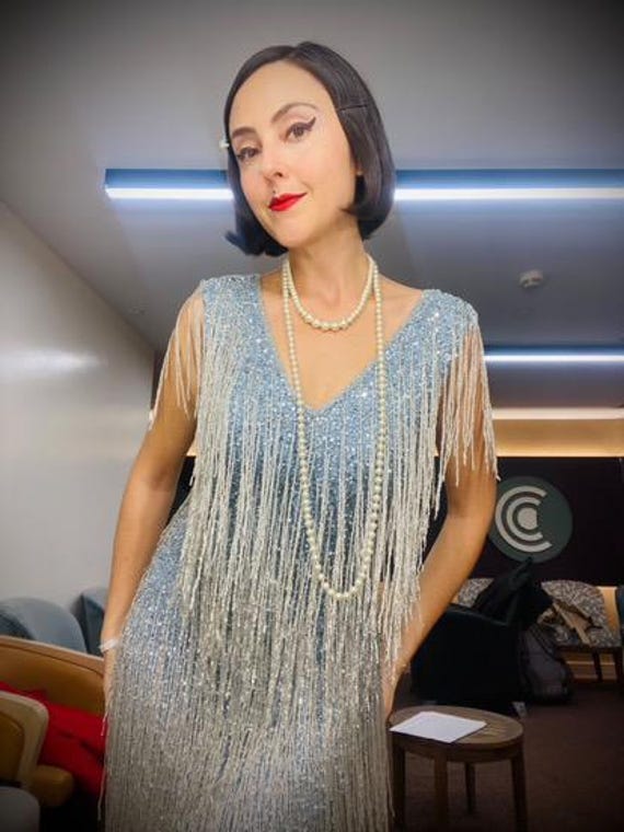 blue fringe flapper dress Flapper Dress