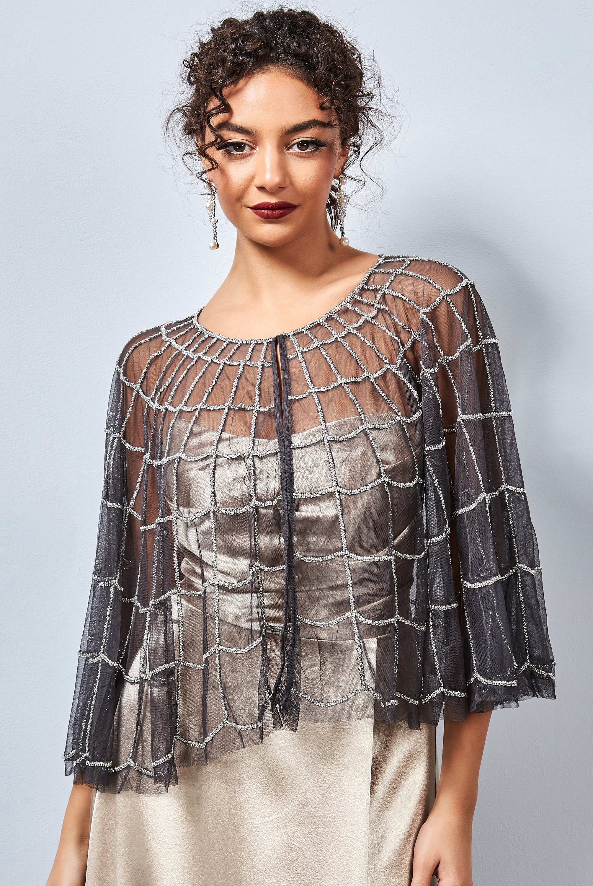Black, Silver and Gold Fringe Deco Cape – Talulah Blue Costumes