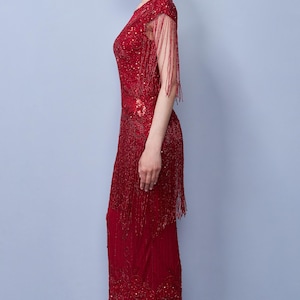 Pre Order Maxi Prom Red 1920s Vintage inspired Great Gatsby Art Deco Charleston Swing Fringe Wedding  Bridesmaids dress