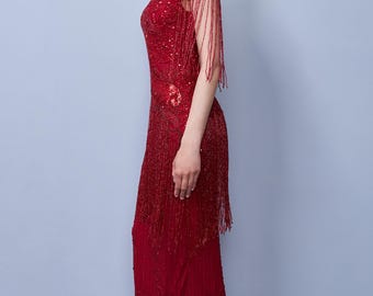 strapless open back dress Crimson Galaxy Gown– Teuta Matoshi