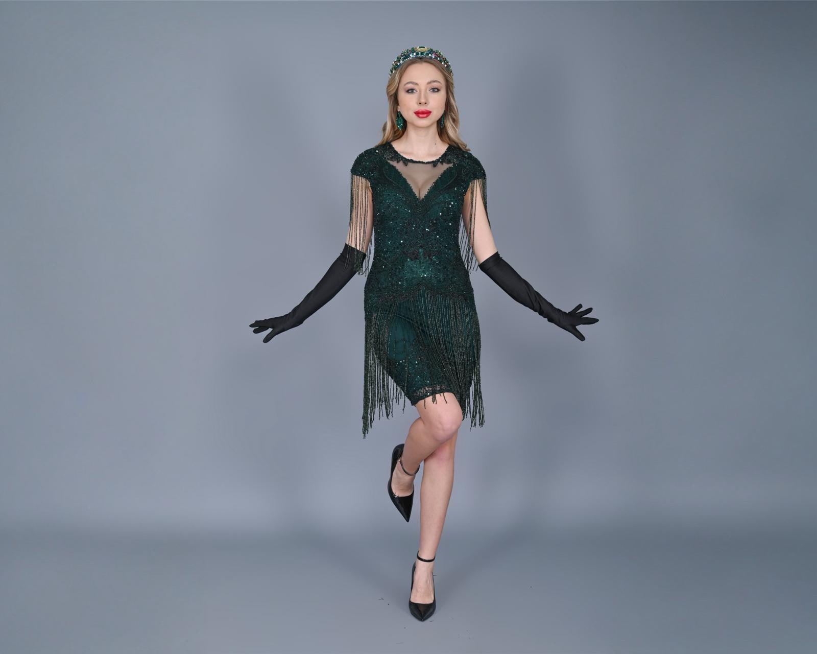 green emerald velvet dress Margot 1920s Gatsby Dress main image 1