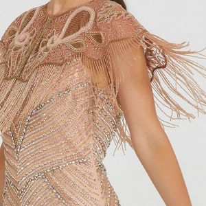 Rosegold Embellished Cape 1920s inspired Flapper Wedding Prom Jacket Bolero Great Gatsby Art Deco beaded Fringe Bohemian Shrug cape