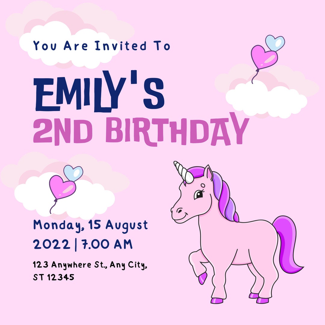 Editable Birthday Invitation Unicorn Birthday Party Unicorn Invitation Unicorn Invitation
