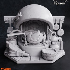 Calcifer (Chibi) - 3D Printed Figure, Fan Art Model Kit