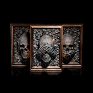 Three Wise Skulls -- See No Evil, Hear No Evil, Speak No Evil | 3D Printed Halloween Décor