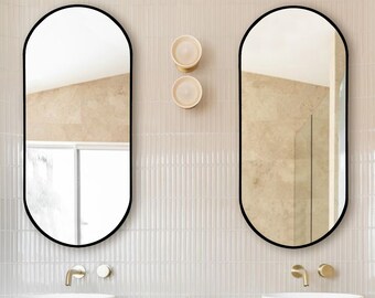 Vertical Oval Mirror Home Decor,Minimalist Mirror Wall Art,Capsule Mirror,Modern Decorative Black Mirror,Elegant Pill Shaped Bathroom Mirror