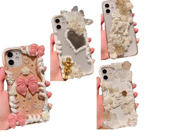Finished Handmade Decoden Phone Case | Iridescent Butterflies Mirror Pearls Frames Angels  | Samsung | Android | Apple iPhone | Tablet