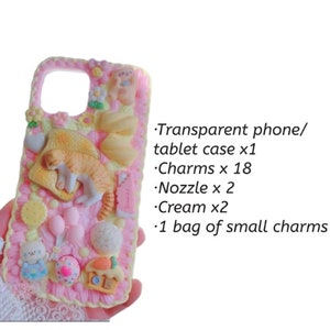 Decoden Phone Case DIY Kit | Kawaii Cat Rabbit Eggs Toast Cookies Flowers | Cream and Charms for Samsung | Android | Apple iPhone | Tablet Cat