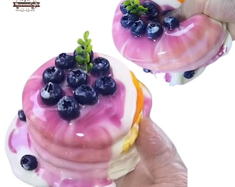 Realistic Blueberry Cake Food Taba Squishy Squeezable Stress Relief Fidget Toy