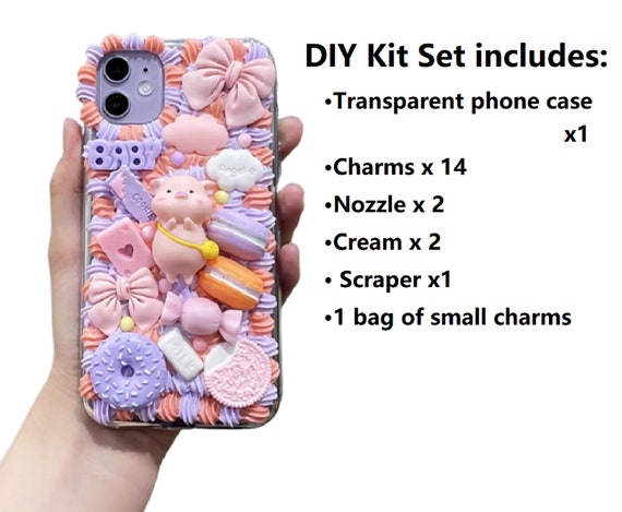 Decoden Phone Case DIY Kit Kawaii Pig Food Donut Cookies Macaroons  Watermelon Cream Charms for Samsung Android Apple iPhone Tablet 