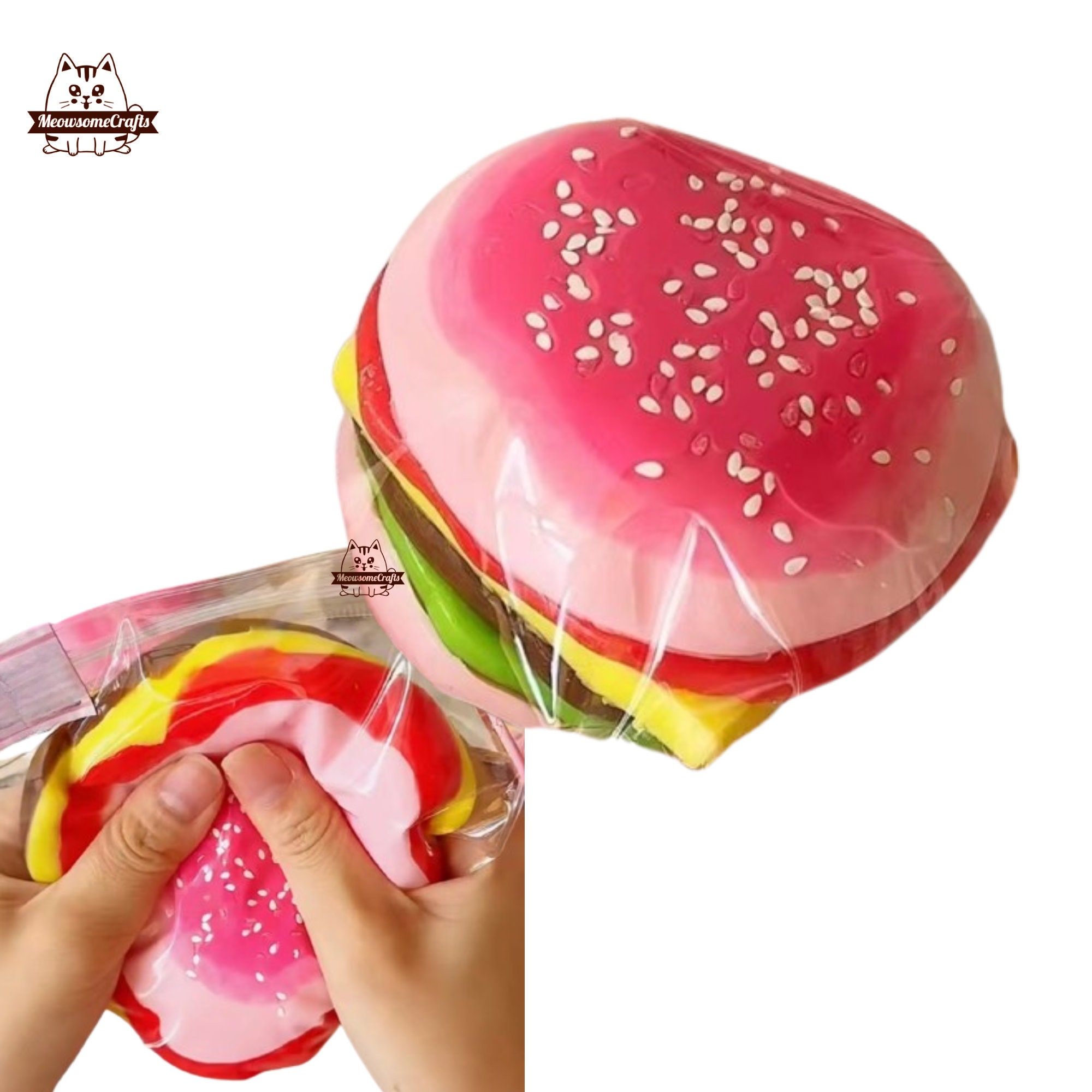Pink Cheeseburger Food Squishy Squeezable Stress Relief Sensory Fidget Toy