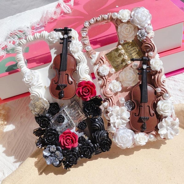 Decoden Phone Case DIY Kit Musical Instrument Violin Viola Cello Sheet Music Flower | Cream Charms Samsung | Android | Apple iPhone | Tablet