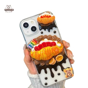 Finished Handmade Decoden Phone Case |Sandwich Cookies Egg Tart Food| Samsung | Android | Apple iPhone | Tablet