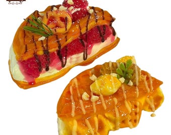 Kawaii Fruit Toast Taba Squishy  Strawberry Peach Dessert Fake Pastry Stress Toy Bakery Collectible