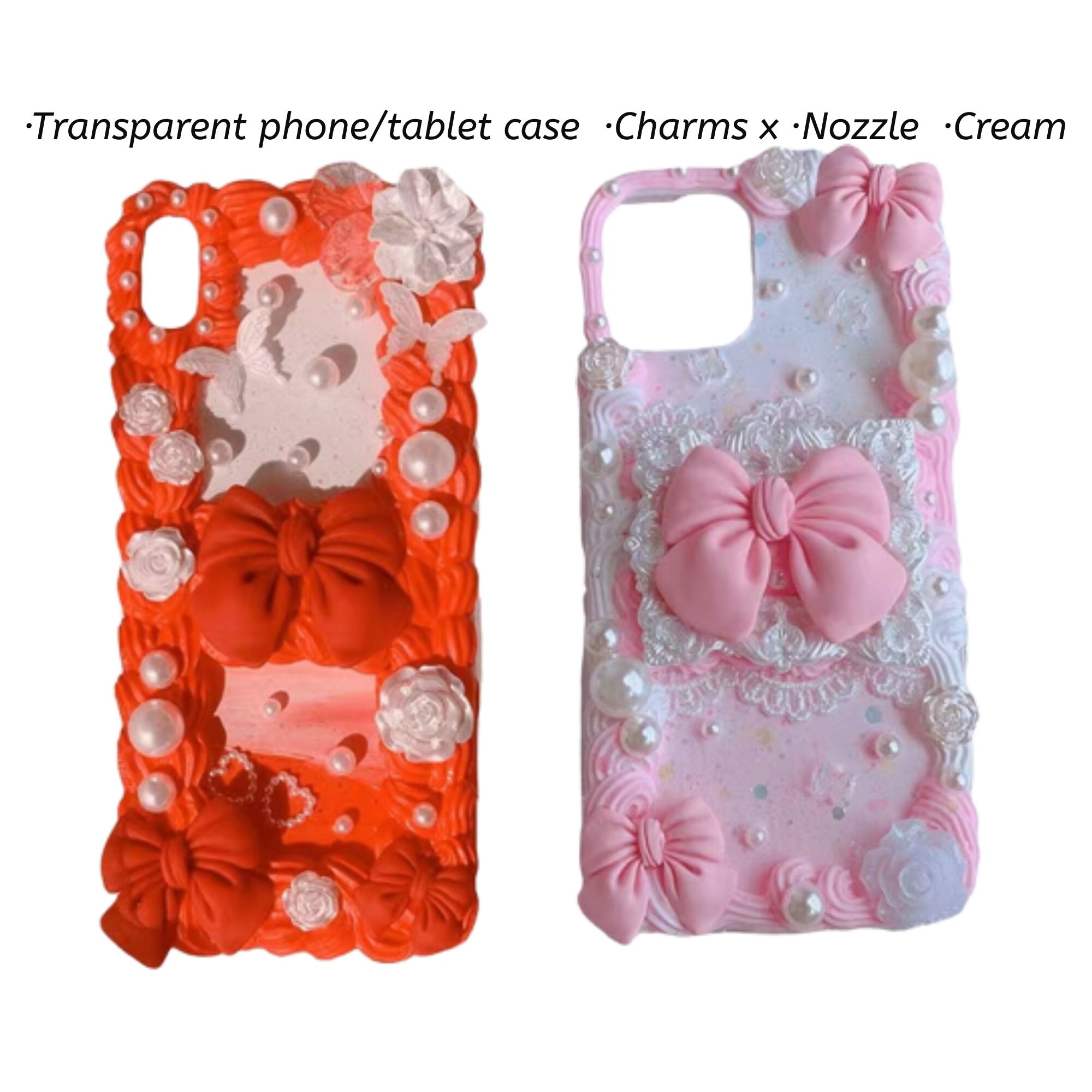 Decoden Phone Case DIY Kit Frame Gold Rose Pink Bow Butterflies Rose Cream  Charm