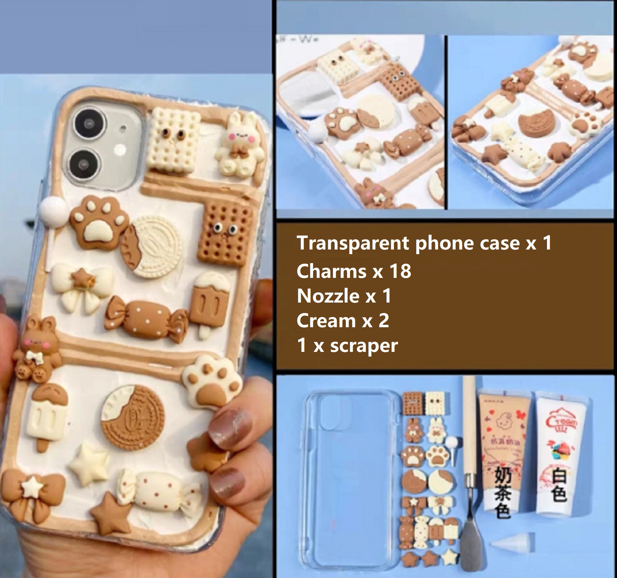 Decoden Phone Case DIY Kit Iridescent Butterfly White Peach