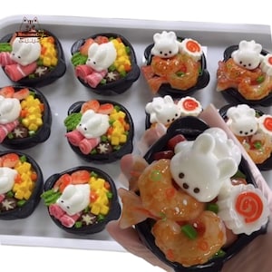 Cute Bunny Taba Squishy Food Squishy Toy Kawaii Miniature Hot Pot & Shrimp Slow Rising Stress Relief Collectible