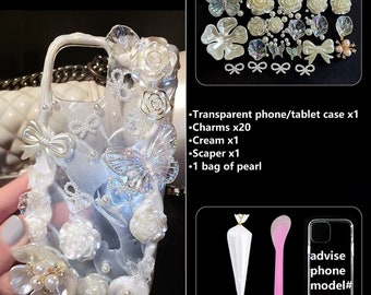 Decoden Phone Case DIY Kit Iridescent Flowers Bows Stringed Pearls