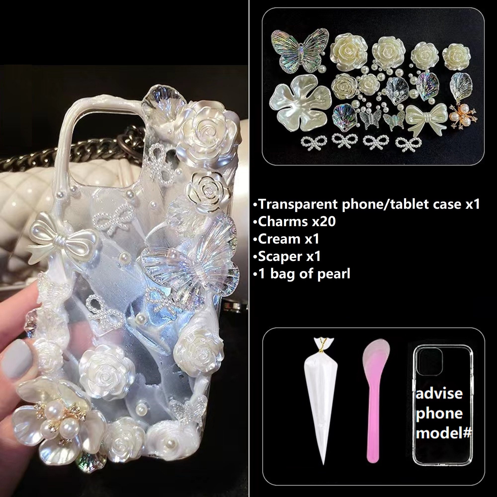 Decoden Phone Case DIY Kit Iridescent Flowers Bows Stringed