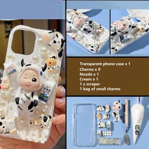Decoden Coque Pour Téléphone DIY Kit Costume Vache Kawaii Bébé Vaches Cartons De Lait Mouton Perles | Charms crème Samsung | Android | iPhone d'Apple | Tablette