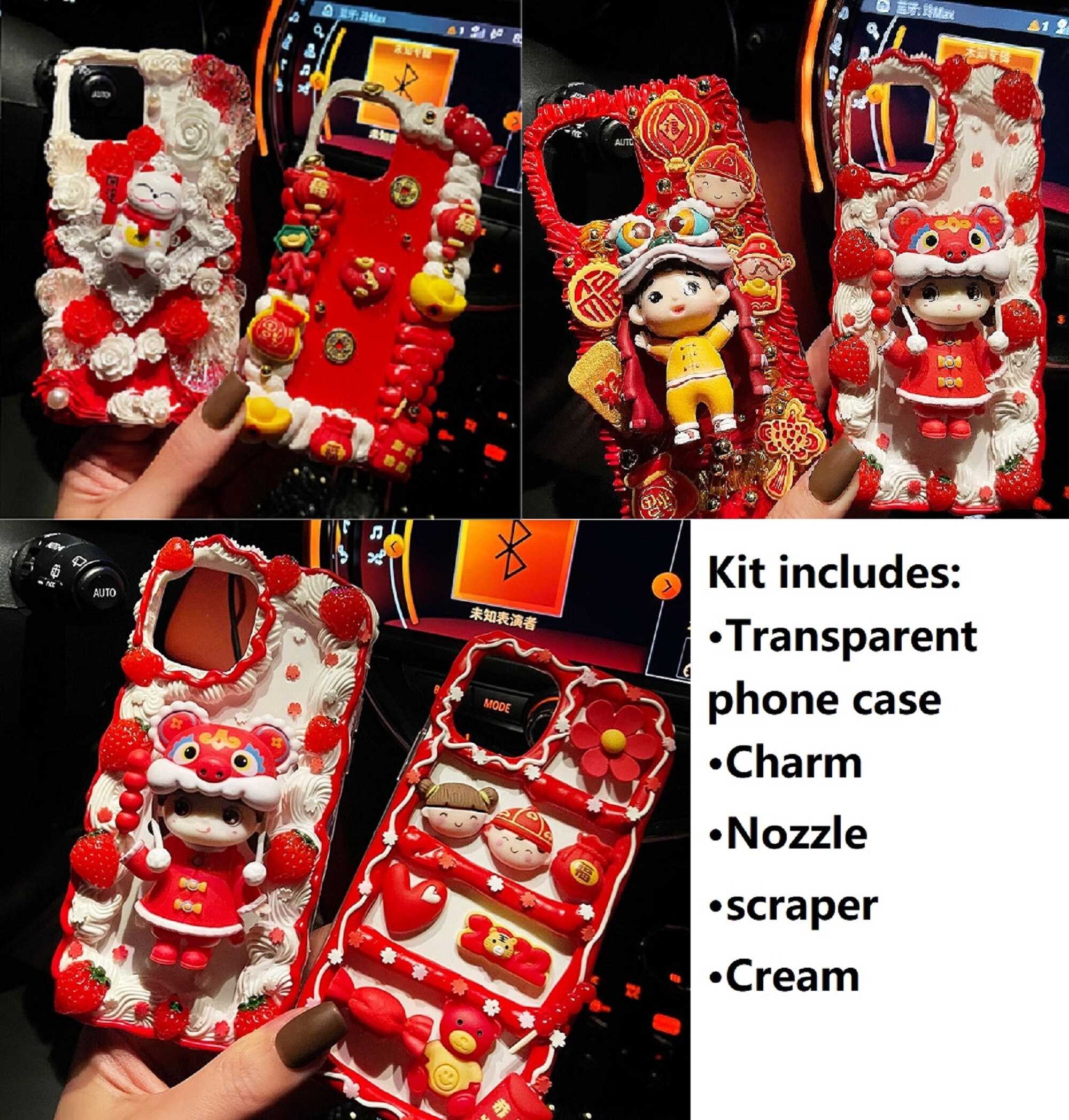 Decoden Phone Case DIY Kit White Red Roses Butterflies Frame Pearl Cream  Charms