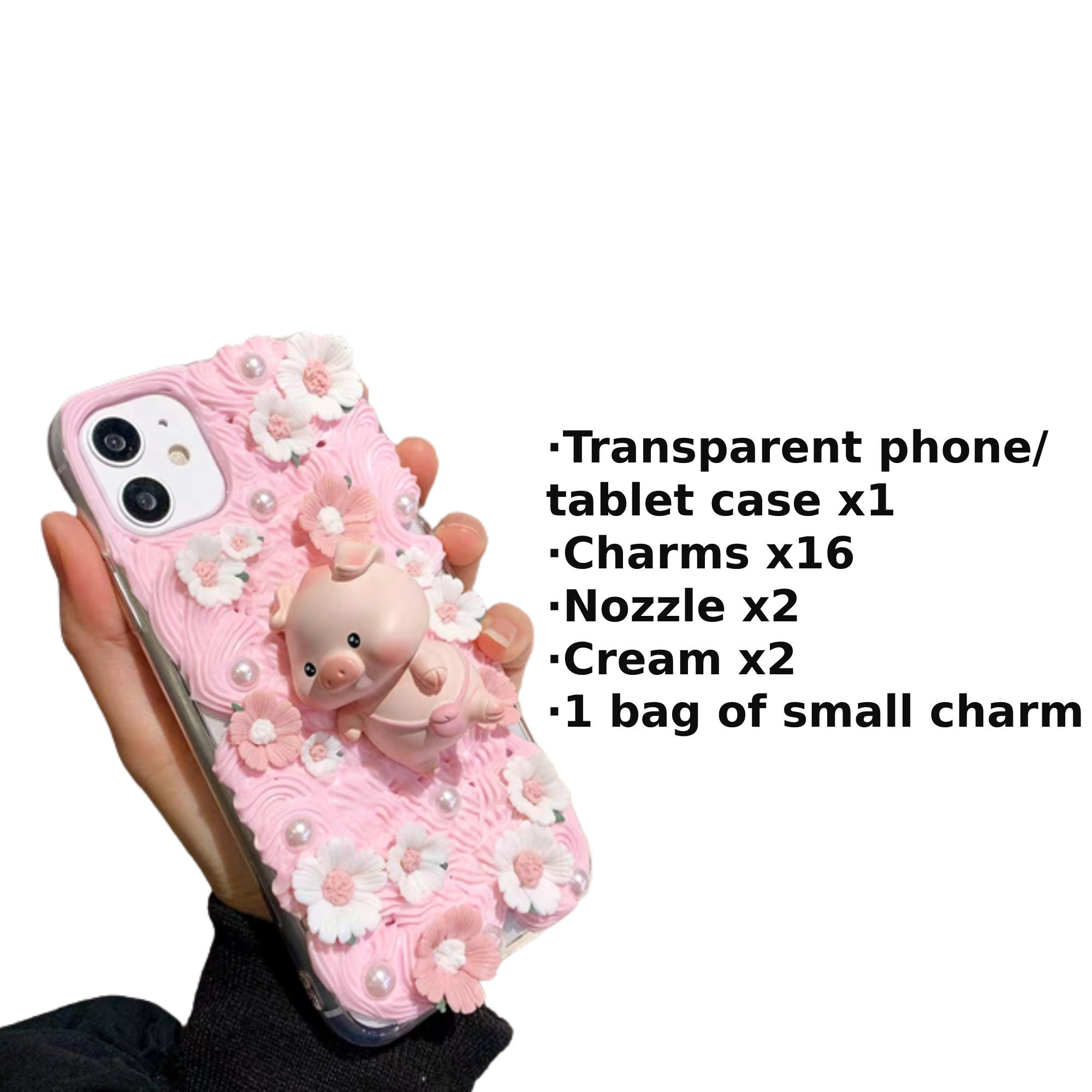 Decoden Phone Case DIY Kit White Red Roses Butterflies Frame Pearl Cream  Charms