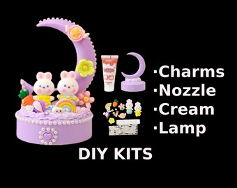 DIY Customized Desk Lamp Night Light Kit | Kawaii Bunny Rabbits Rainbow Flowers Crescent Moon Lamp | Kids Crafts | Personalized Gift