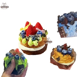Fruit Cake Strawberry Blueberry Cream Icing Squishy Squeezable Stress Relief Sensory Fidget Toy