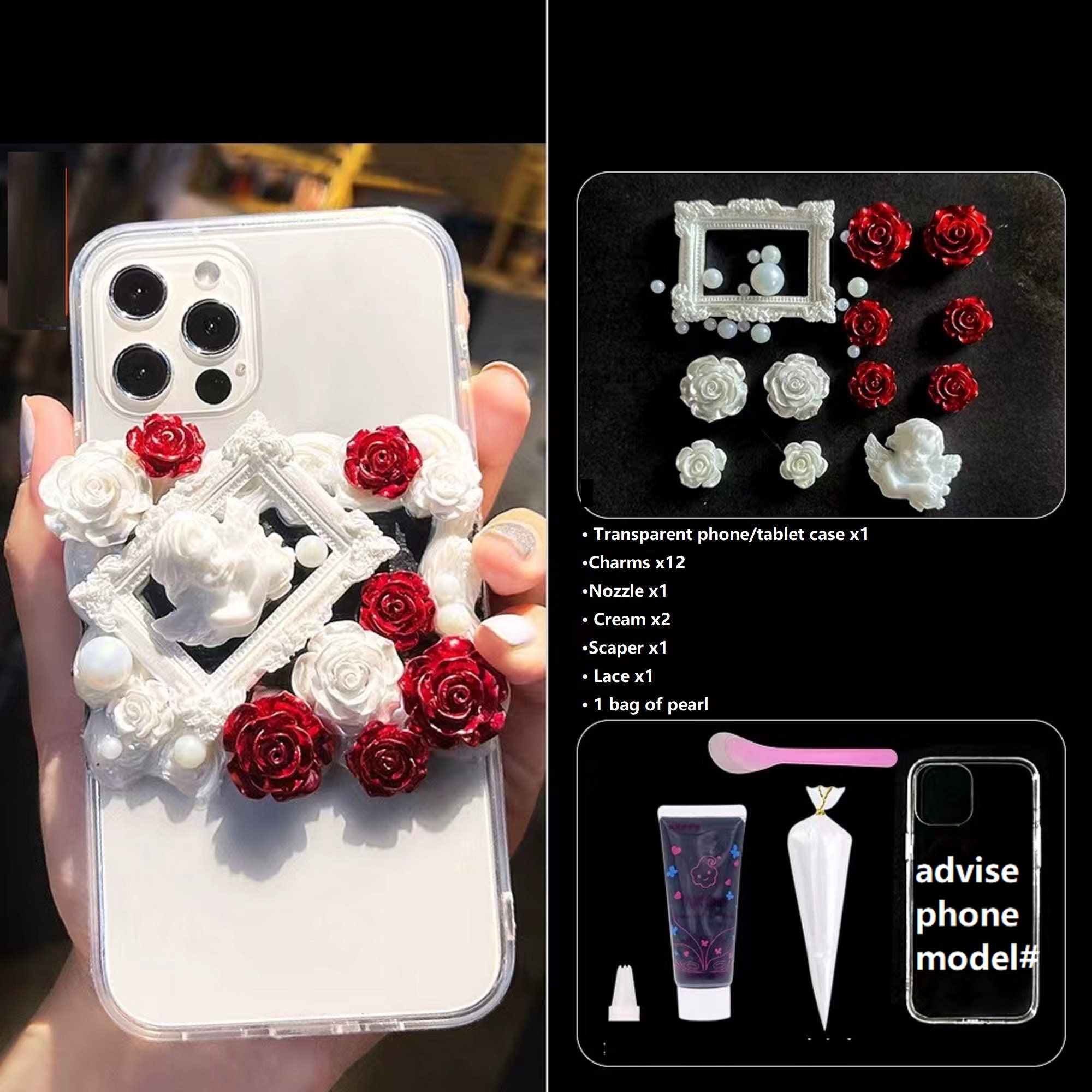 Decoden Phone Case DIY Kit Iridescent Flowers Bows Stringed