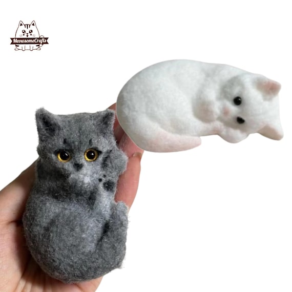 Giocattolo Antistress Gatto Squishy In Peluche Floccato – Morbido Sensoriale Per Ansia, Bianco E Rosa - 3