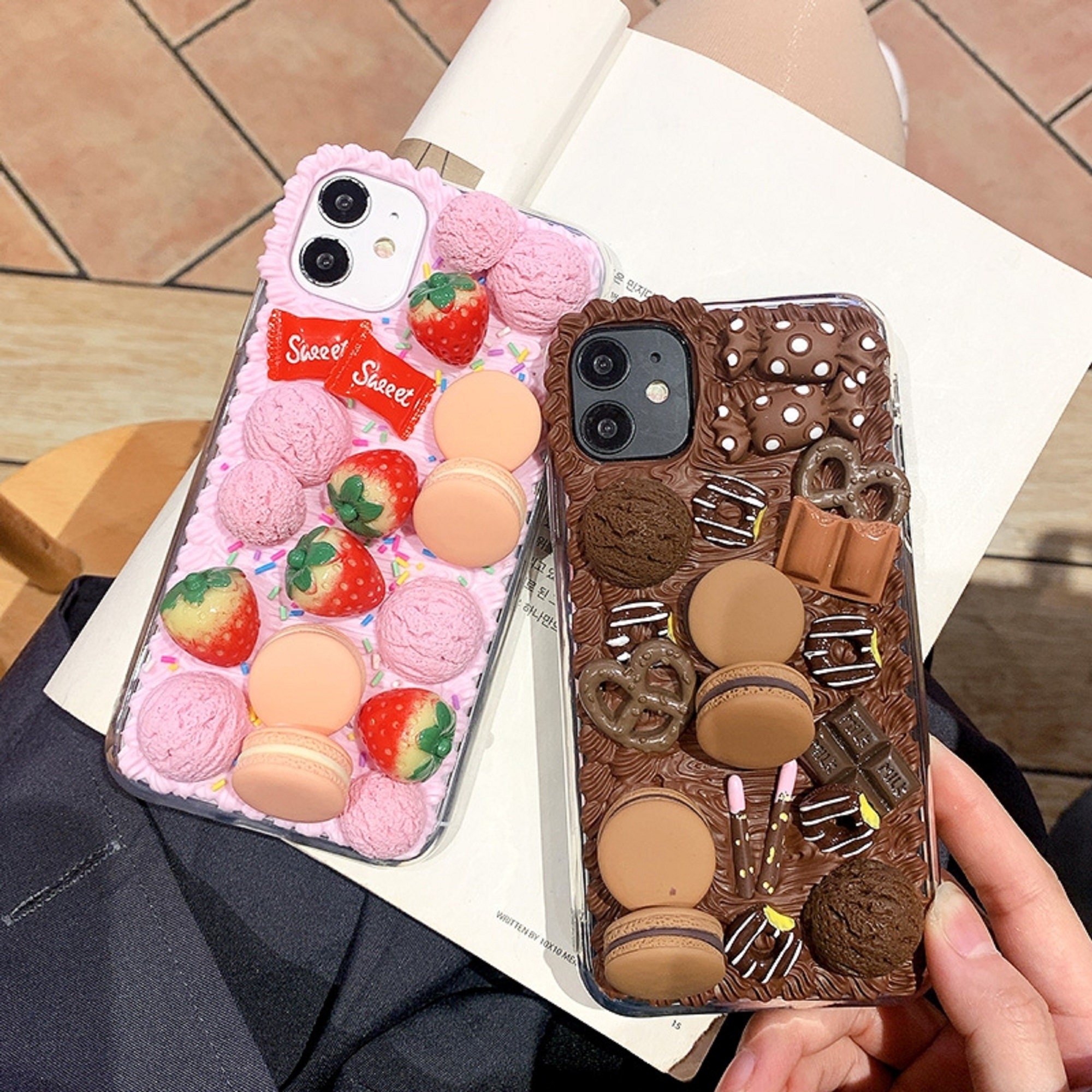 Decoden Phone Case DIY Kit Kawaii Pig Food Donut Cookies Macaroons  Watermelon Cream Charms for Samsung Android Apple iPhone Tablet 
