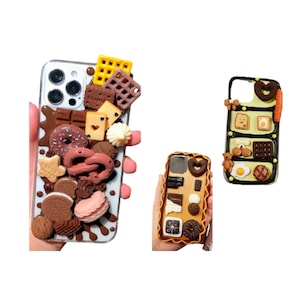 Finished Handmade Decoden Phone Case | Teddy Bears Cookies Macaroons Toast Eggs Muffin Food |  Samsung | Android | Apple iPhone | Tablet