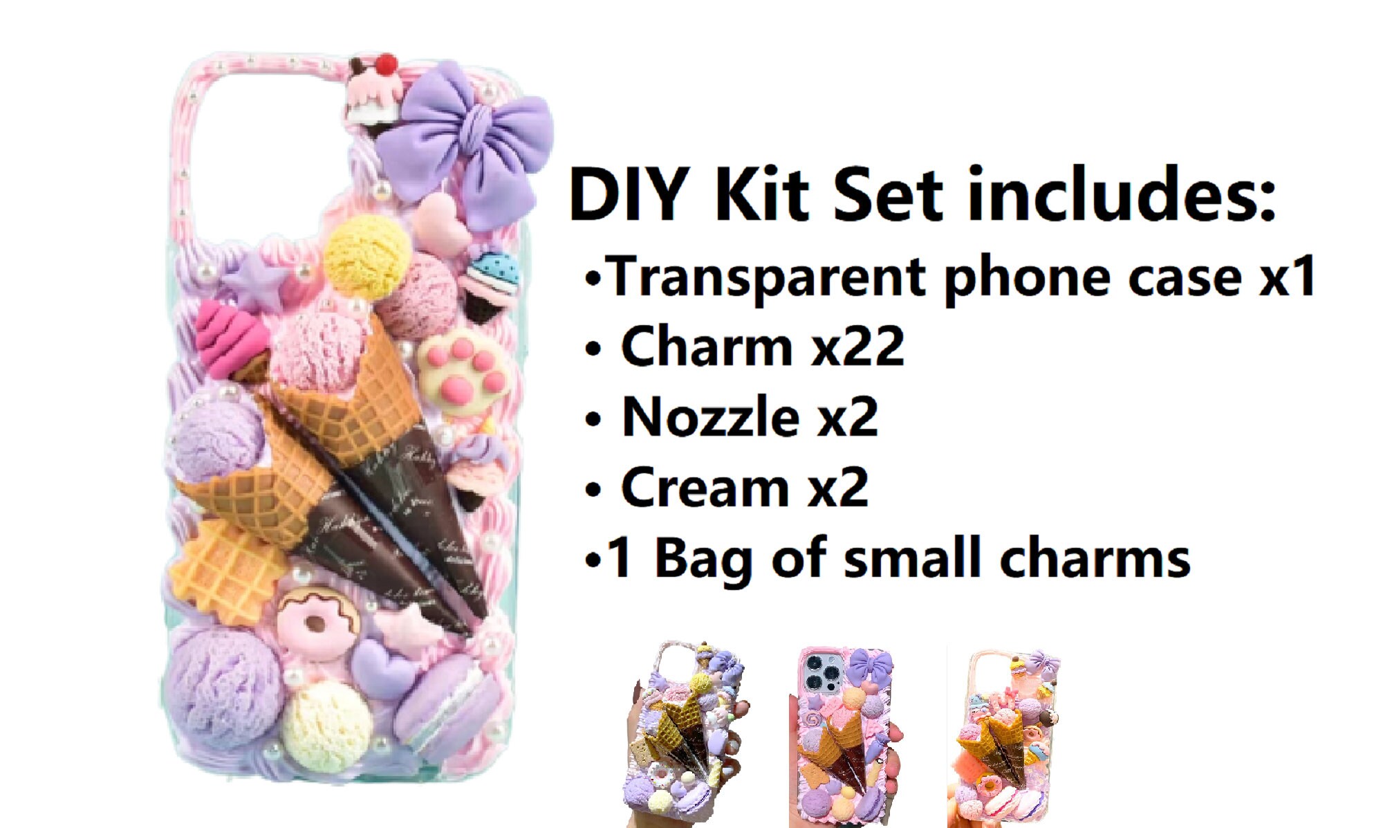 Decoden Phone Case DIY Kit Ice Cream Scoops Waffle Cones Macaroons
