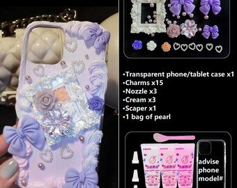 Decoden Phone Case DIY Kit Iridescent Butterfly White Peach Flowers Cream  Charm