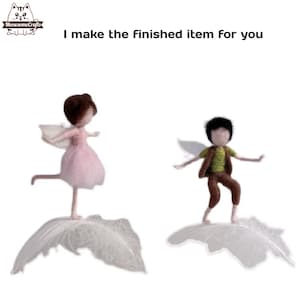 Handmade Finished | Kid Boy Girl Fairies Surfing on Feather | Felted Fairy