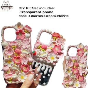 Decoden Phone Case DIY Kit Sakura Flowers Pearls Teardrop Pearls | Cream and Charms Material Package for Samsung | Android | Apple iPhone