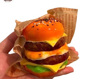 Realistic Cheese Hamburger Food Squishy Squeezable Stress Relief Sensory Fidget Toy