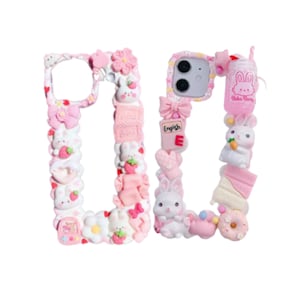 Finished Handmade Decoden Phone Case | Kawaii Rabbits Strawberries Boba Drink Candy | Samsung | Android | Apple iPhone | Tablet