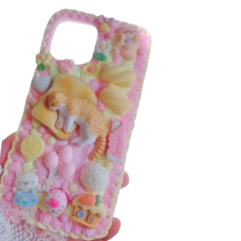 Finished Handmade Decoden Phone Case | Kawaii Cat Rabbit Eggs Toast Cookies Flowers | Android | Apple iPhone | Tablet 2