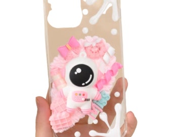 Finished Handmade Decoden Phone Case | Kawaii Space Astronaut Confetti Food Bows | Samsung | Android | Apple iPhone | Tablet