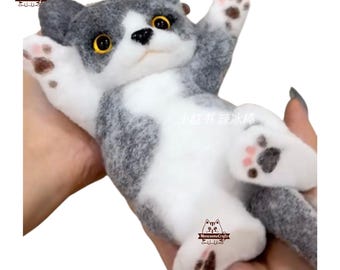 Furry Black White Kitten Cat Laying Squishy Squeezable Stress Relief Sensory Fidget Toys