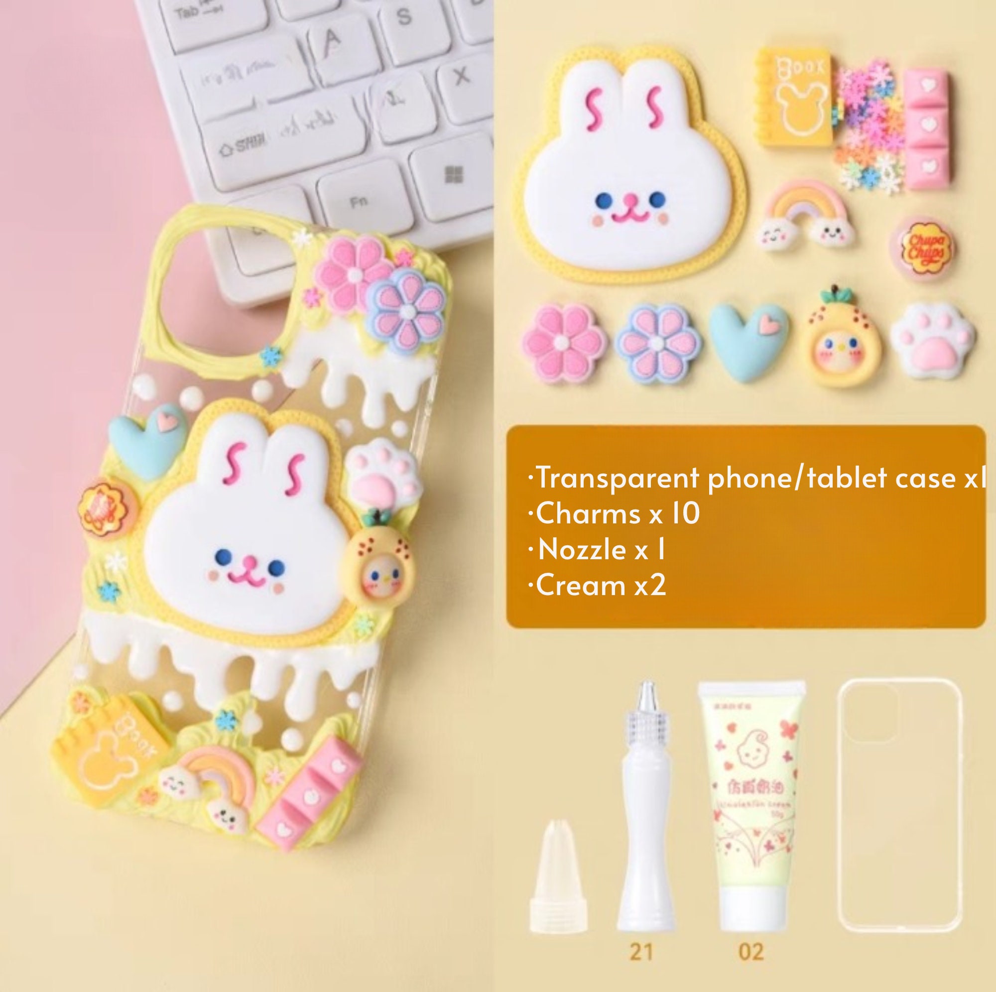 Decoden Phone Case DIY Rabbit Pink Angel Flower Butterfly Cream Charm DIY  Kits