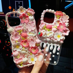 Decoden Phone Case DIY Kit Flowers Pearls Teardrop Pearls | Cream and Charms Material Package for Samsung | Android | Apple iPhone