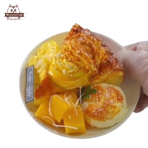Mango Dessert Taba Squishy  Realistic Thai Sweet Plate Stress Relief Toy Food Squishy Collectors